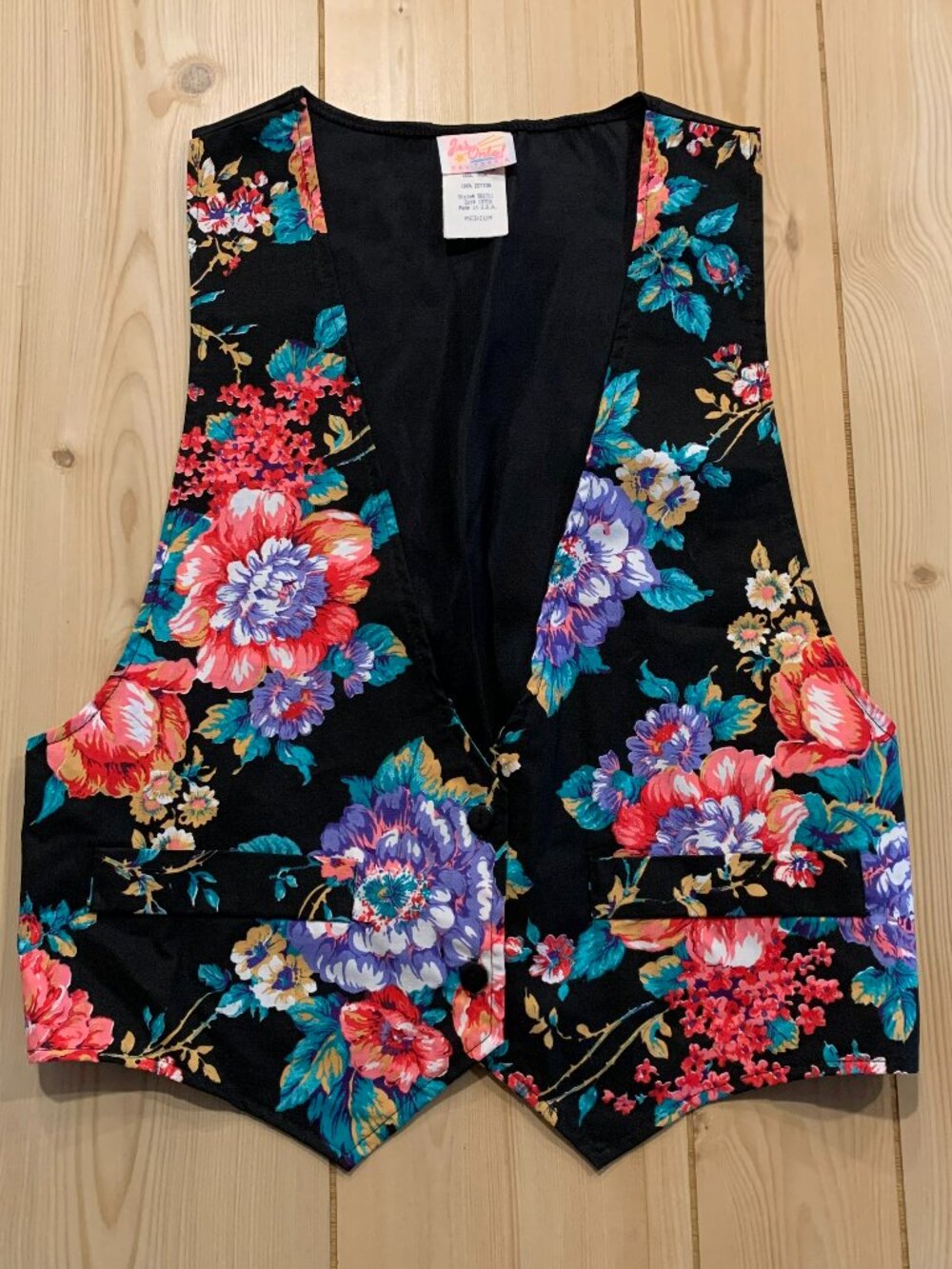 Vintage 80s Jr's Only! California Retro Floral Boho Waistcoat Vest Women's M